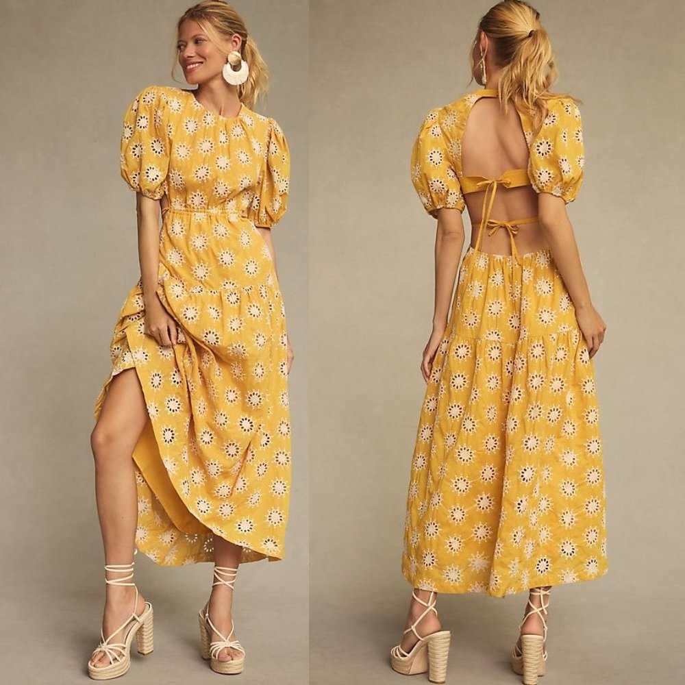 By Anthropologie En Saison Puff-Sleeve Tiered Embroidered Dress